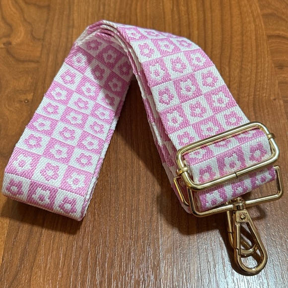 Accessories - Pink and White Patterned Strap with Gold Hardware